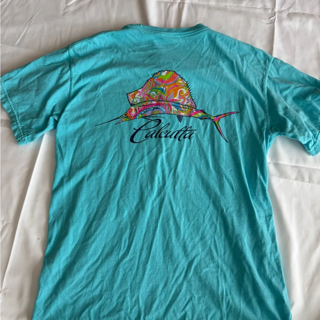 Calcutta Short Sleeve Shirt with Multicolor Sailfish Blue Size M - Image 5