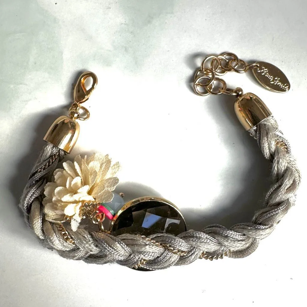 Laura Janelle Braided Fabric Bracelet with Flower & Stone Charms - Image 5