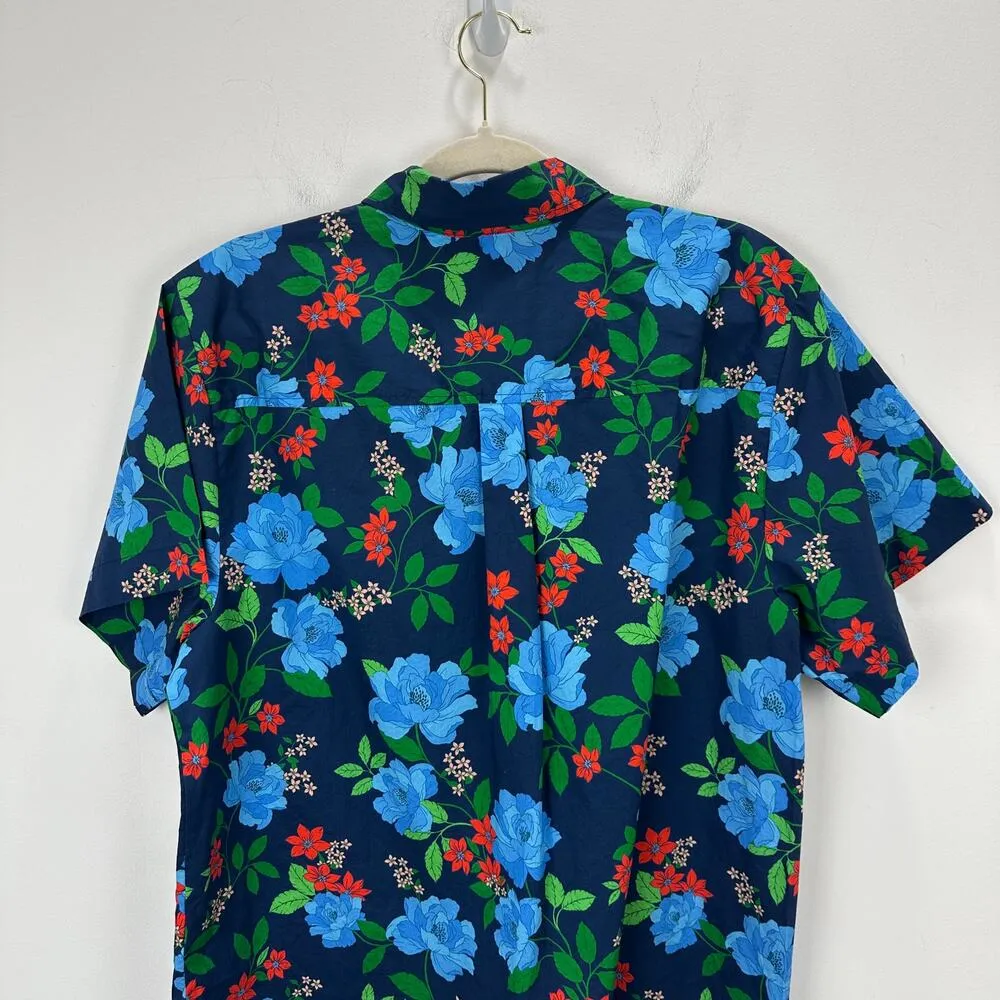 J.Crew Cotton Poplin Short Sleeve Button Up Shirt Blue Floral Vacation Small NWT - Image 9