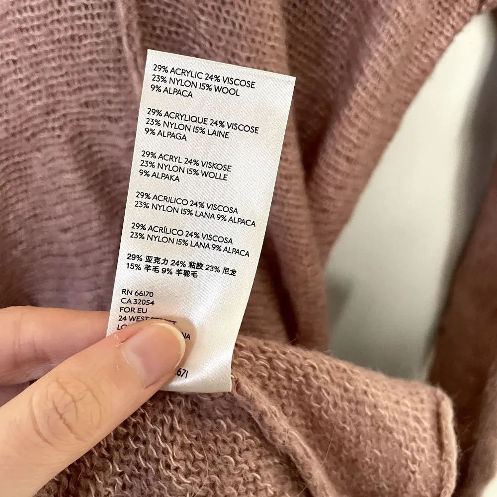 Free People pink knit long sleeved boho v-neck sweater frilly a-line wool alpaca - Image 6