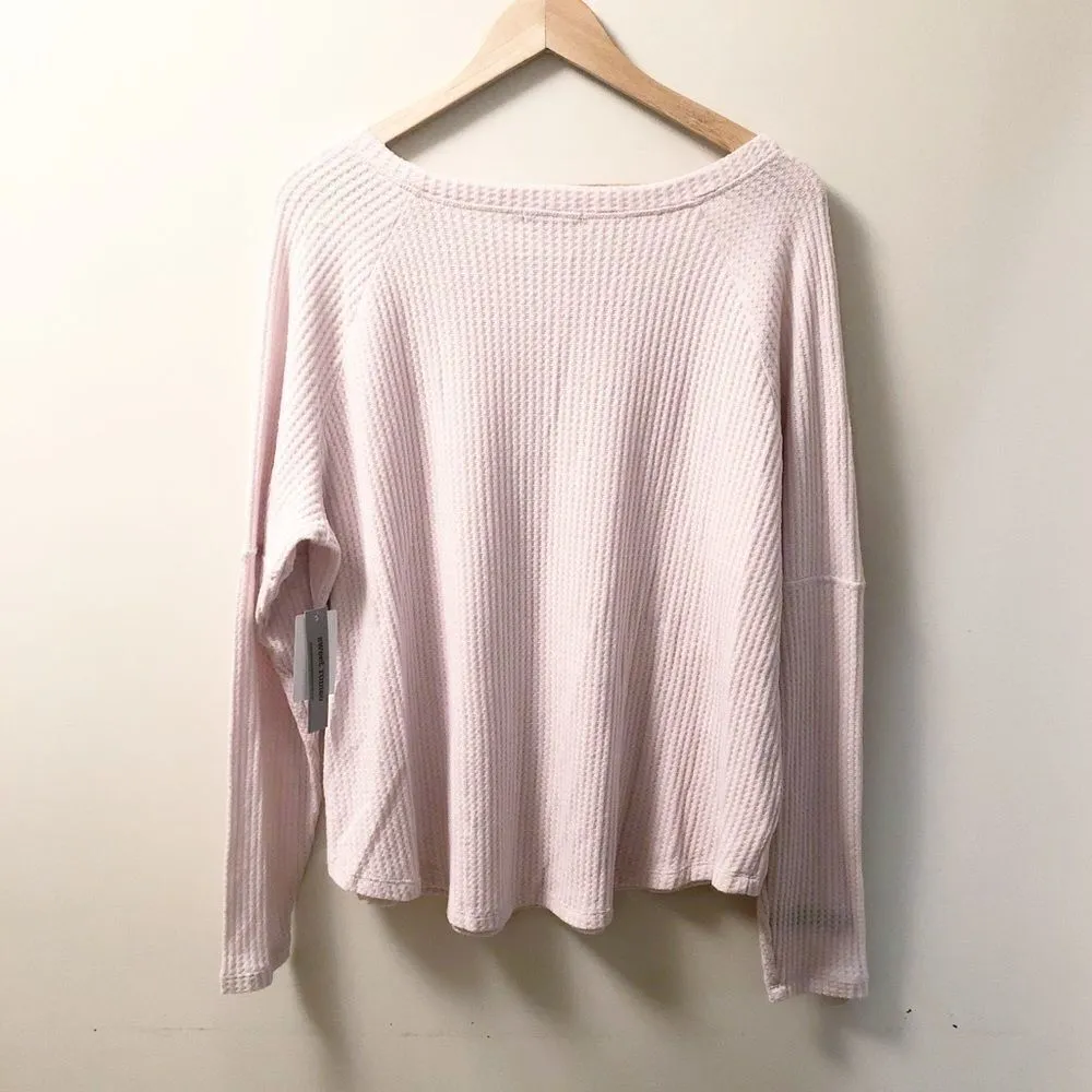 Sweet Romeo Waffle Knit Thermal Henley Light Pink 1X - Image 6