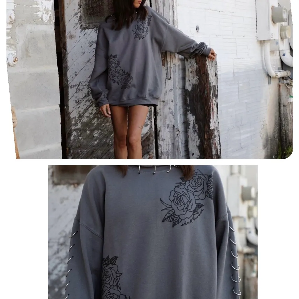 Skull House Designs Pierced Crewneck Gray Size M - Image 2