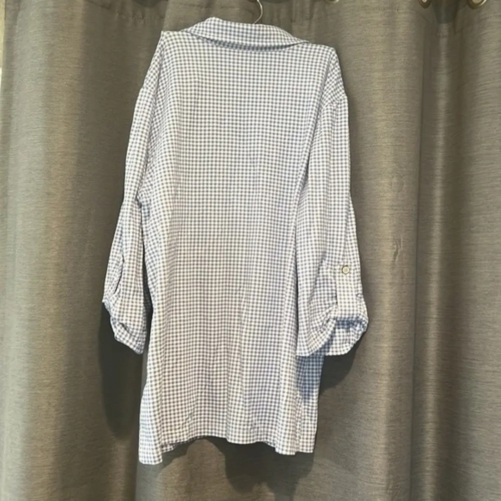 J. McLaughlin  blue white plaid button down top spandex - Image 10