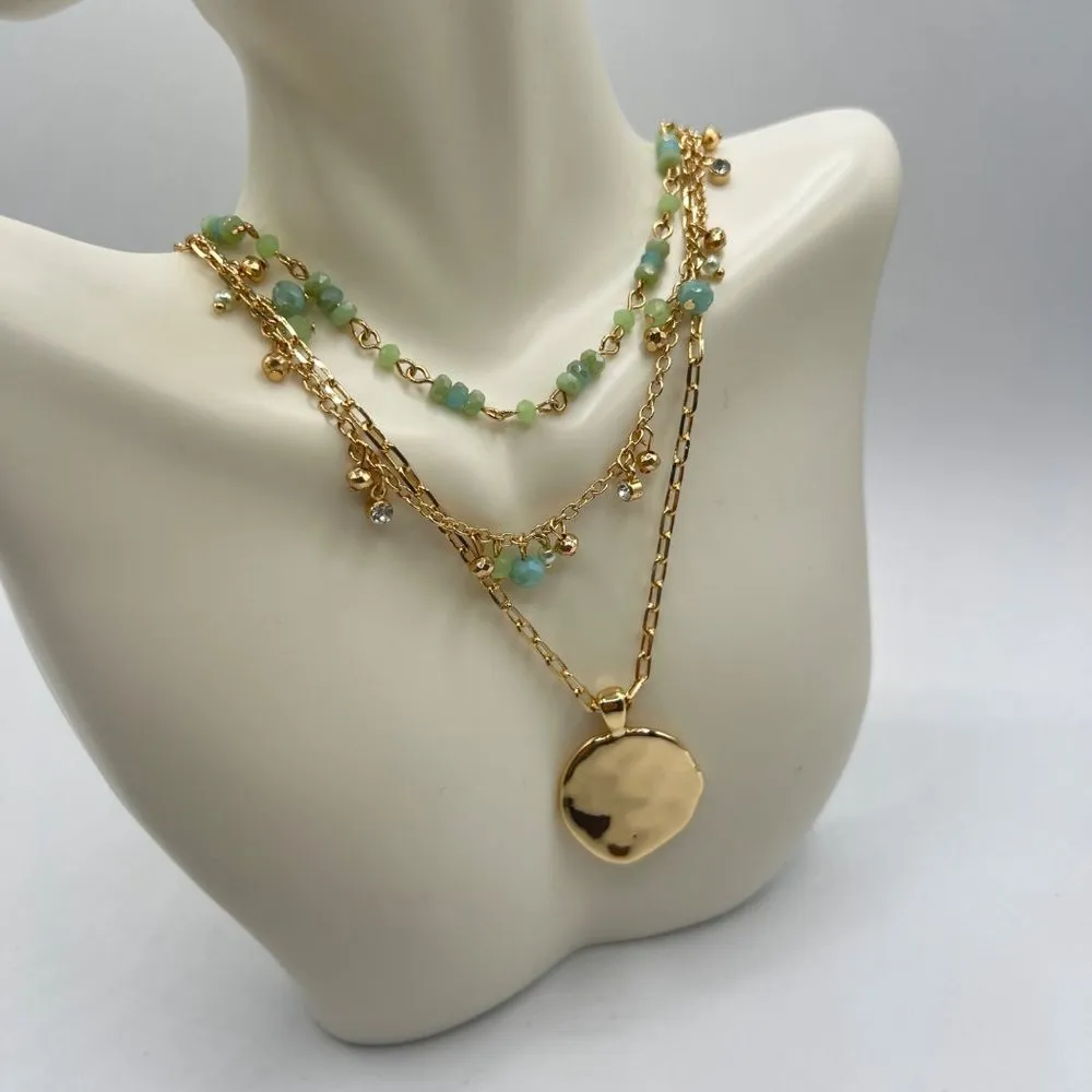 Style & Co Hammered Disc Beaded Layered Pendant Necklace in Gold MSRP $35 NWT - Image 6