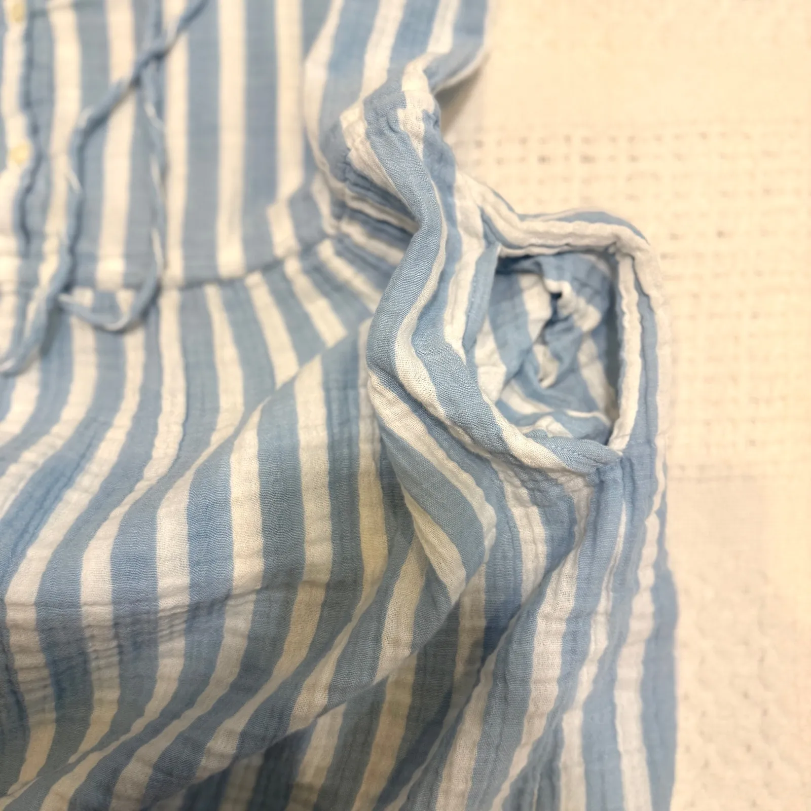 Old Navy medium puff sleeve tie waist striped shirt dress pockets D2 3118 - Image 5