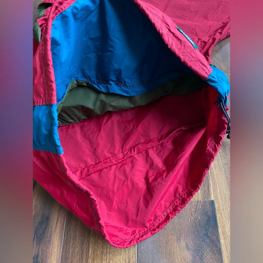 VTG LL Bean Aztec Anorak Pullover Rain Jacket Kangaroo Pocket Red Size L - Image 8