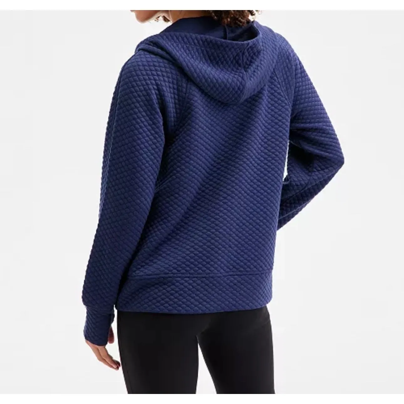 Quilted Pullover Hoodie Women's Long Sleeve Athleisure Sweatshirt Blue - Image 2
