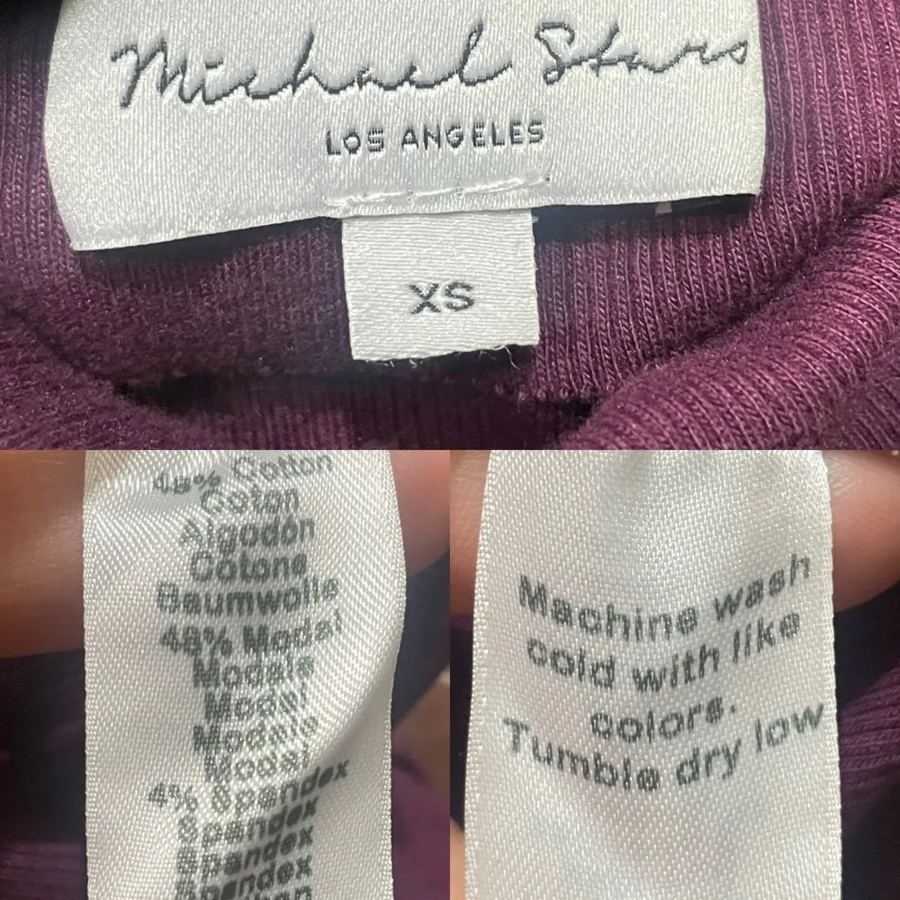 Michael Stars Womens Dress Gia Purple Plum Ribbed Ruched Power Shoulder Size XS - Image 7