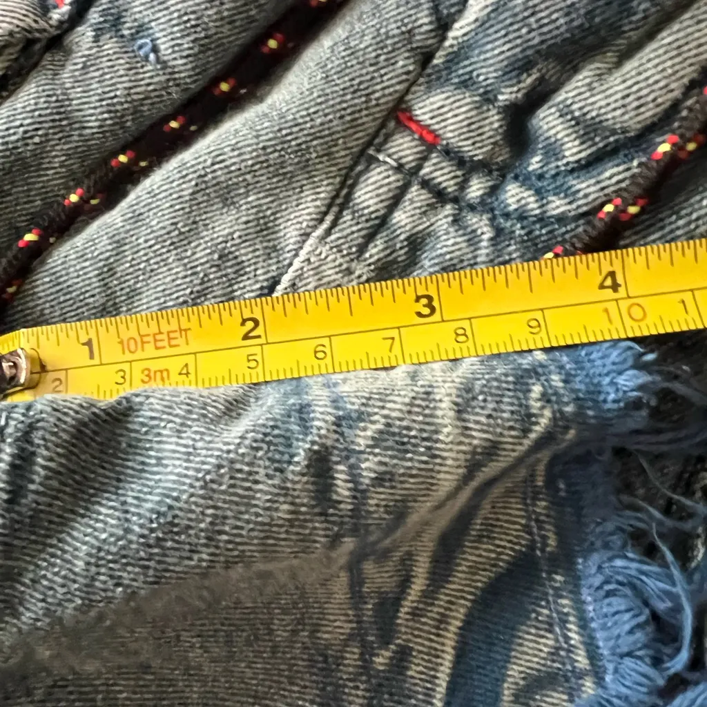 Free People FP Embroidered Jean Raw Hem Denim Jean Shorts Blue - Image 8