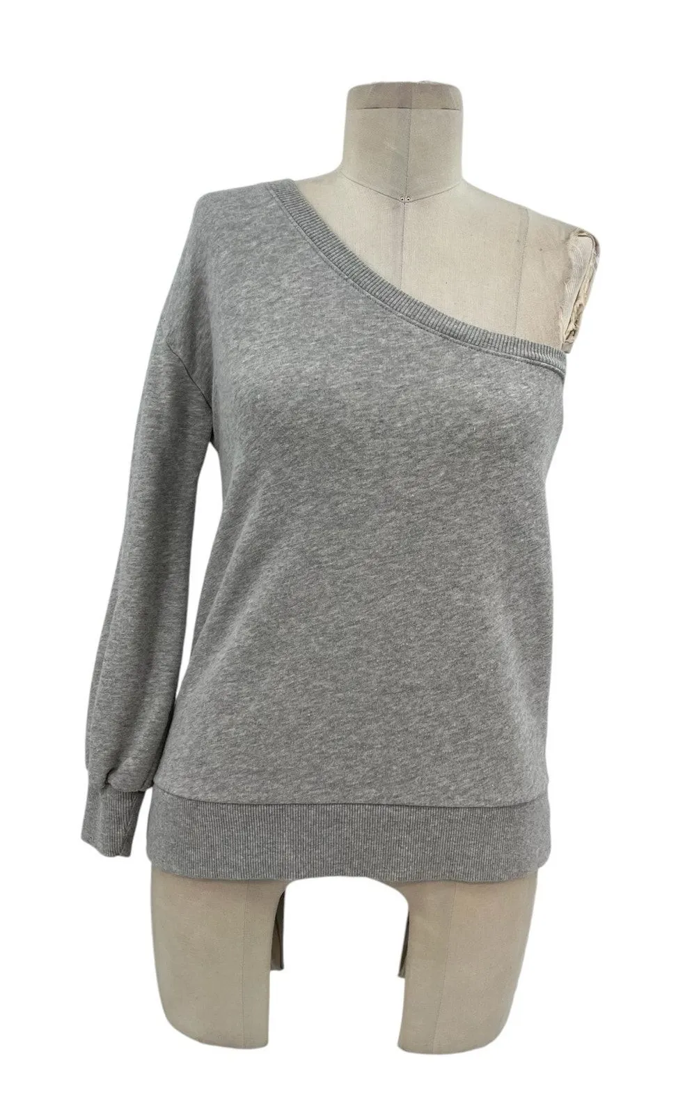 Nation LTD One Shoulder Sleeve Sweatshirt Pima Cotton Terry Gray Size XS - Image 1