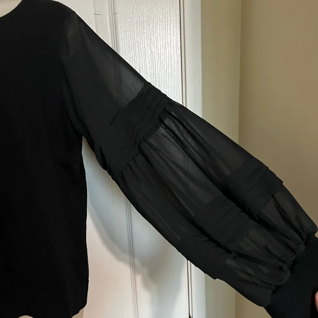 Cliche Black Sheer Bubble Sleeve Pullover Sweater Size Medium - Image 3