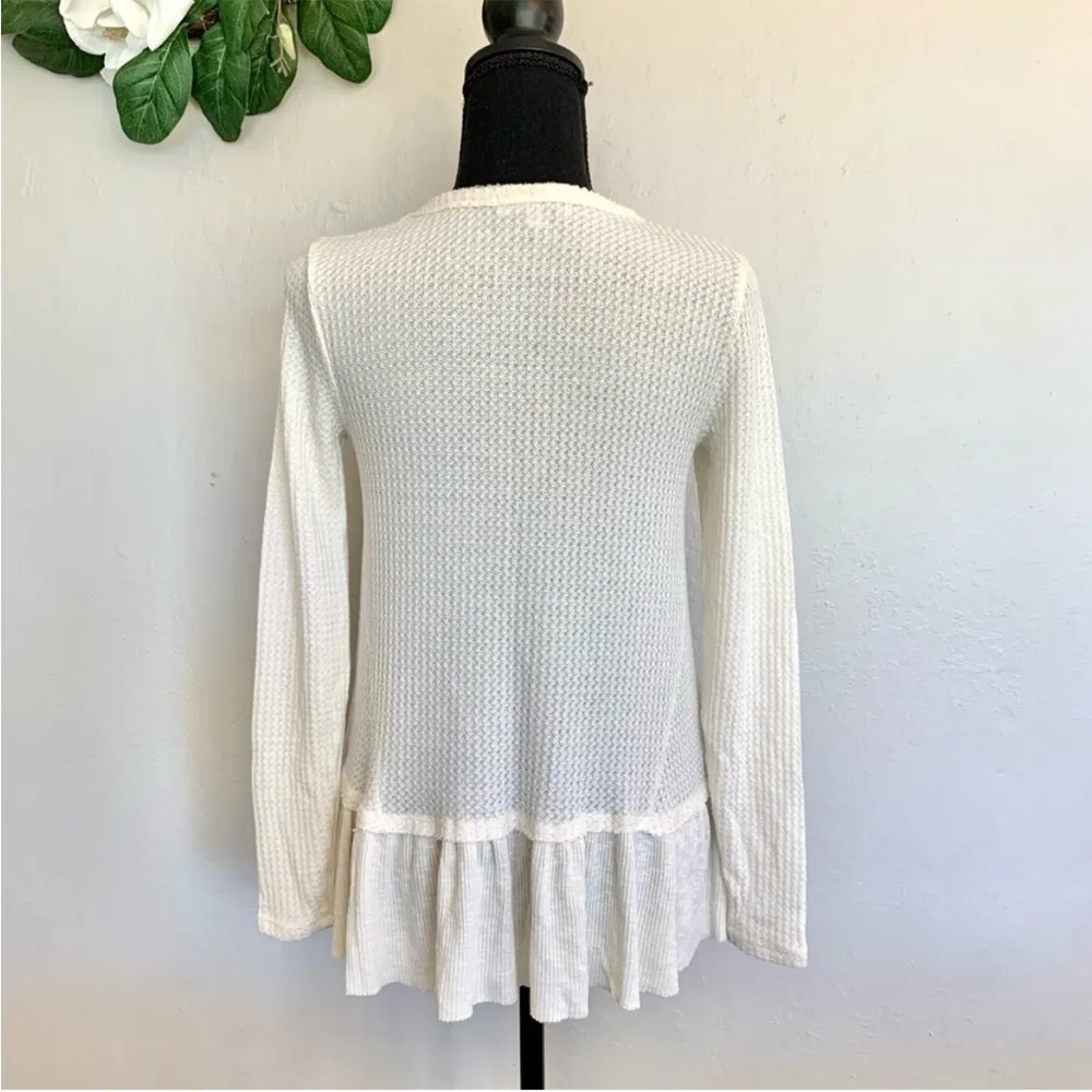 Anthropologie Eri + Ali Cream Waffle Knit Peplum Top XS - Image 7