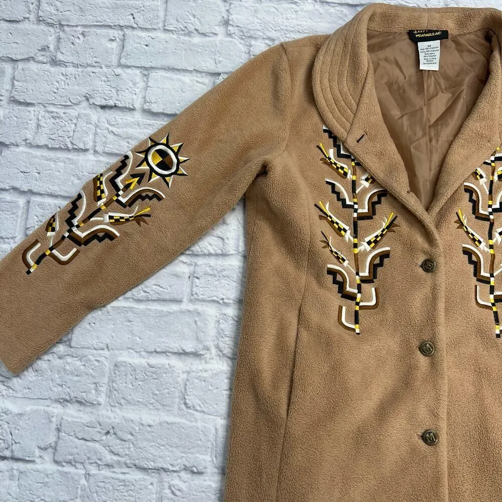 Bob Mackie Wearable Art Fleece Jacket Brown Sunflower Embroidered Size M - Image 2