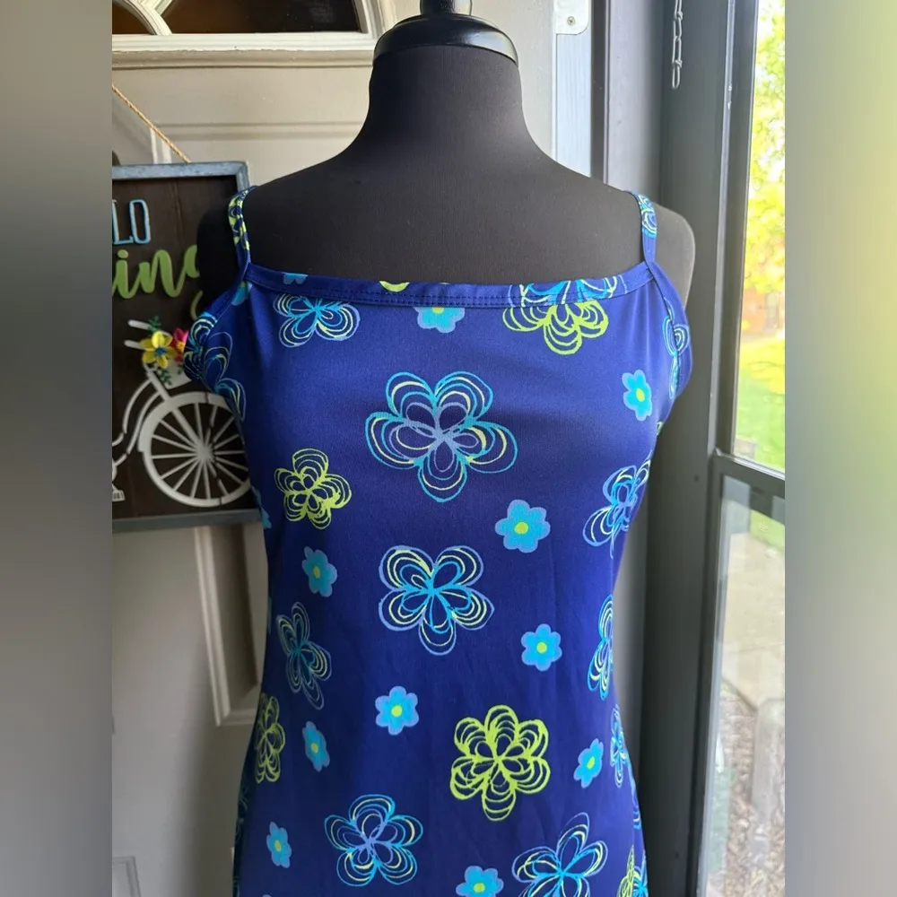 Vintage 90s Xhilaration flower power spaghetti strap slip dress, size large Blue - Image 3