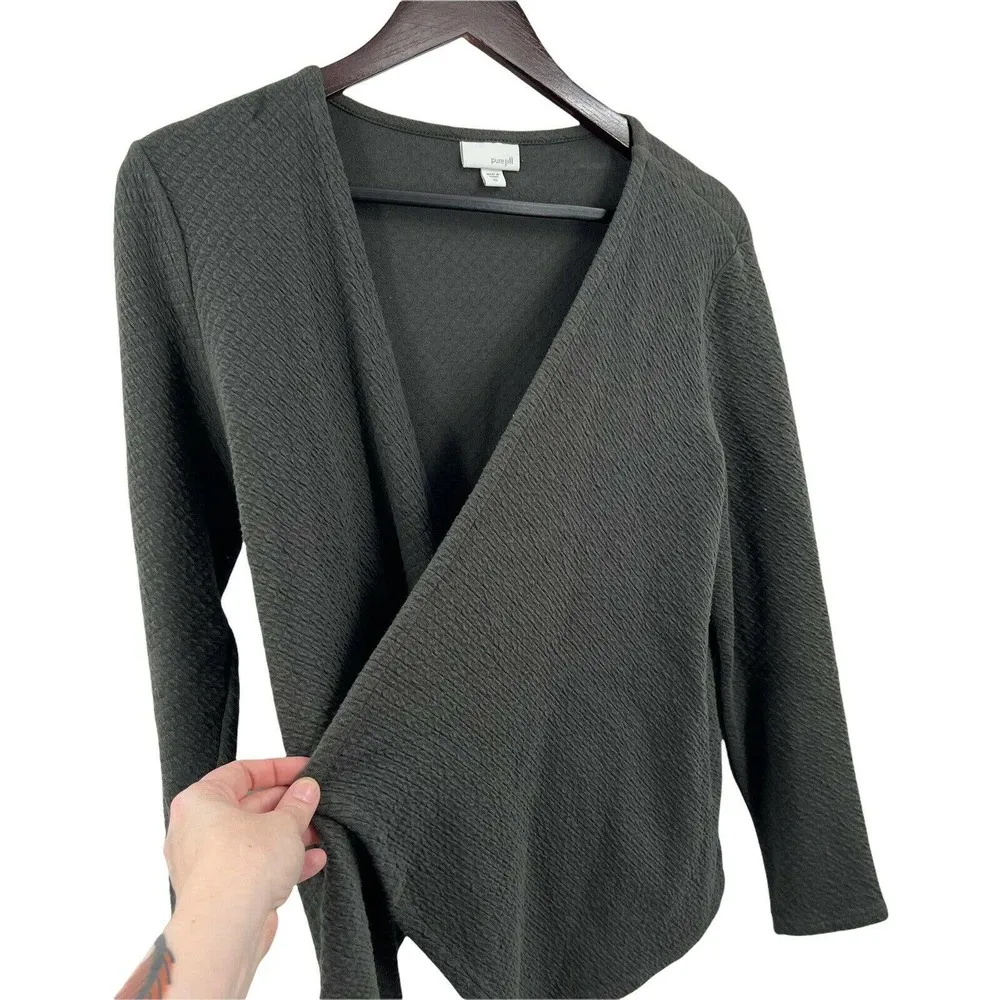 J Jill Pure Jill Open Front Waterfall Draped Cardigan Green XS - Image 2