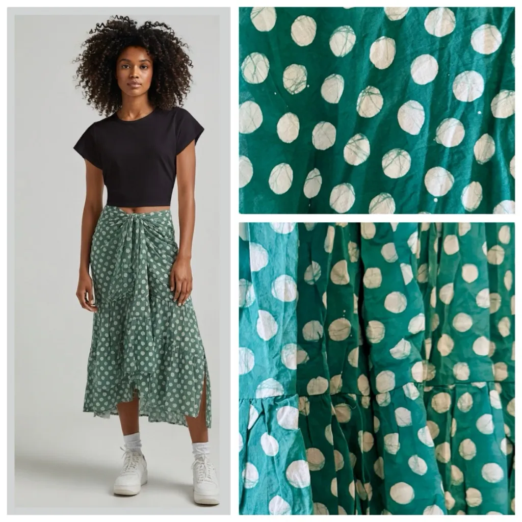 MATTA NYC Kali Ambu Wrap Skirt, Green & White Polka Dot Cotton Ruffle sz. M/L - Image 13