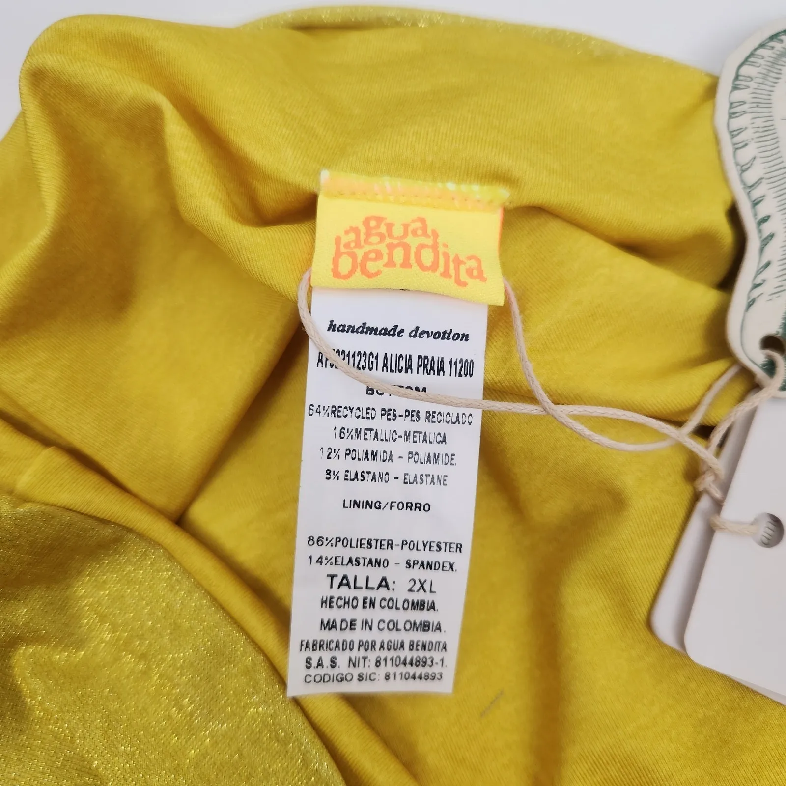 Agua Bendita Alicia Praia Bikini Bottom in Yellow Metallic Size 2XL NWT - Image 6