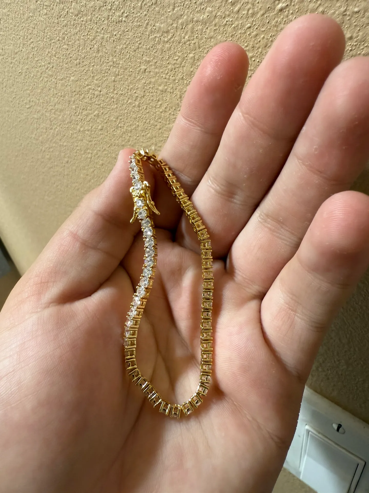 Y2K Stainless Tennis Bracelet With Rhinestones Gold - Image 3