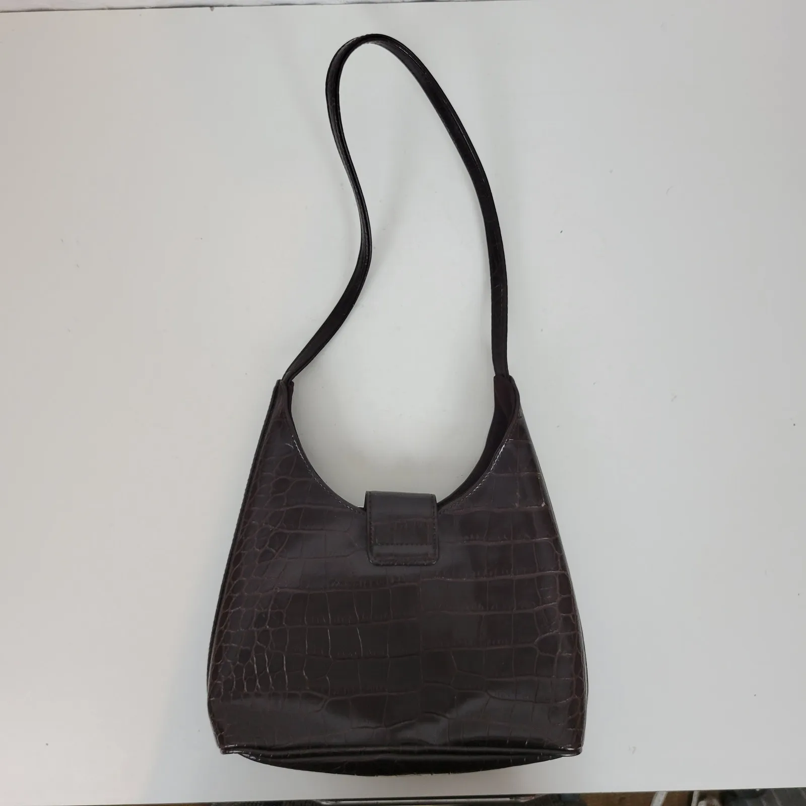 VINTAGE Nine West Women's‎ Shoulder Bag OS Brown Crocodile Embossed Single Strap - Image 7