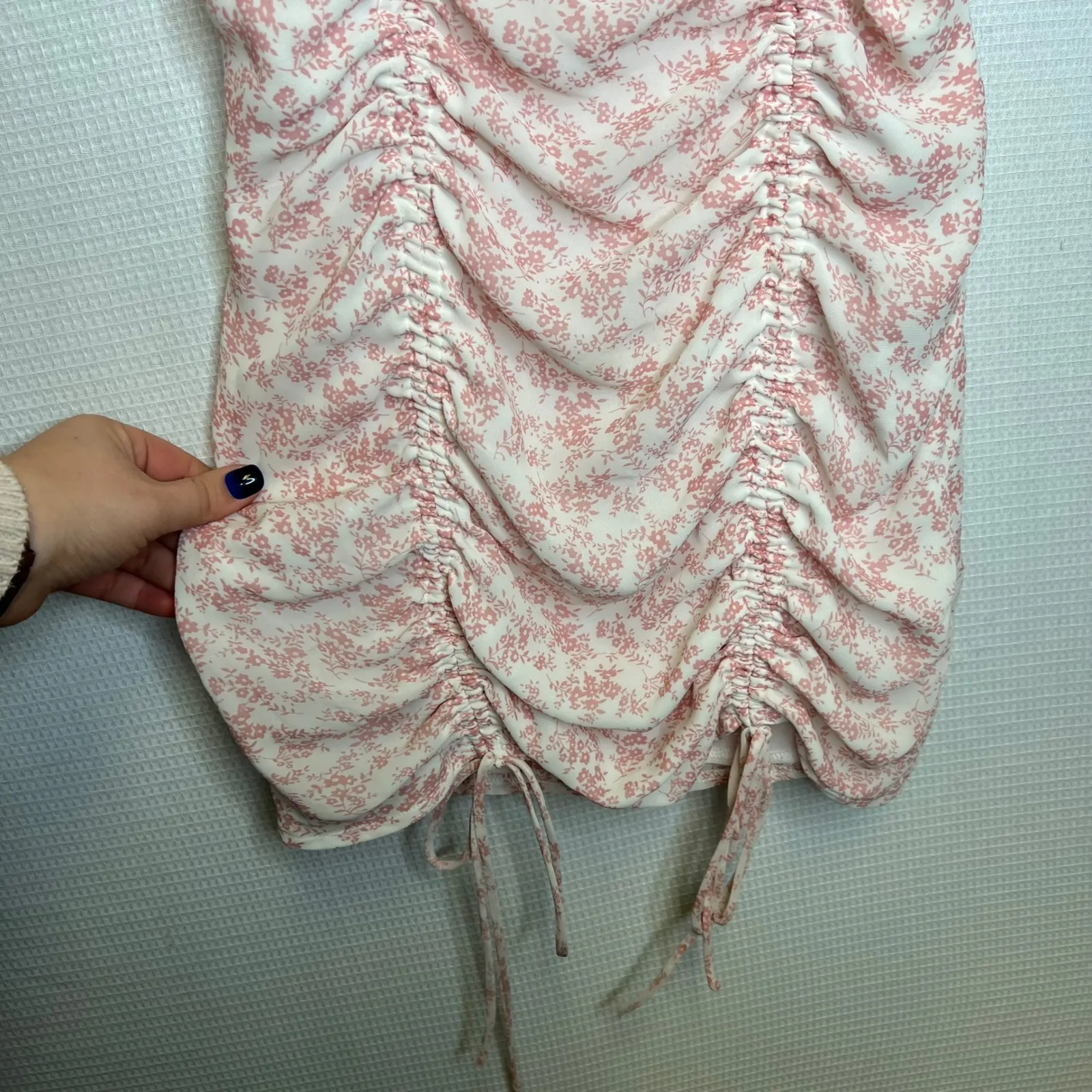 Princess Polly Ivy Hollow Pink Floral Ruched Mini Dress Spaghetti Straps Size 6 - Image 6