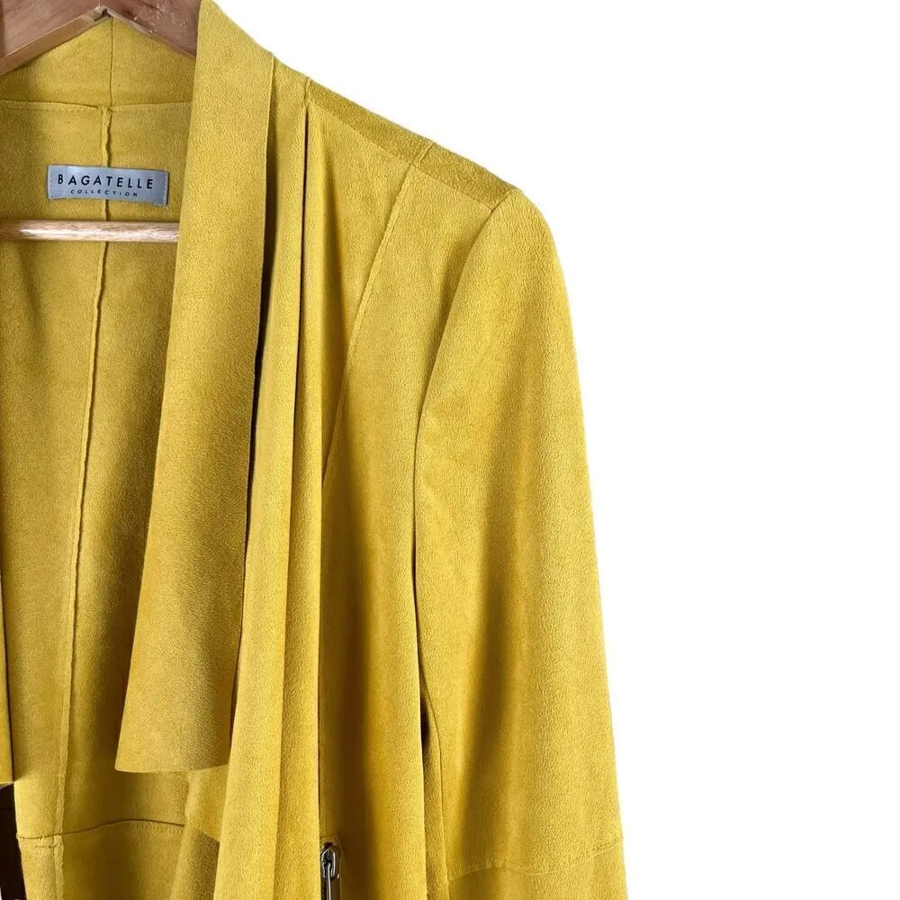 Bagatelle Faux Suede Drape Moto Jacket Blazer Open Front Yellow, Size‎ Small - Image 5