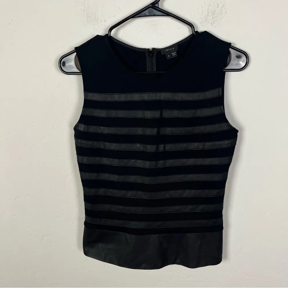 Theory Black Stripe Goat Leather Tank Top - Image 2