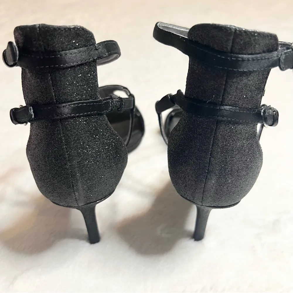 Nine West Black Glitter Strappy Ankle Strap Heels Size 8 - Image 8