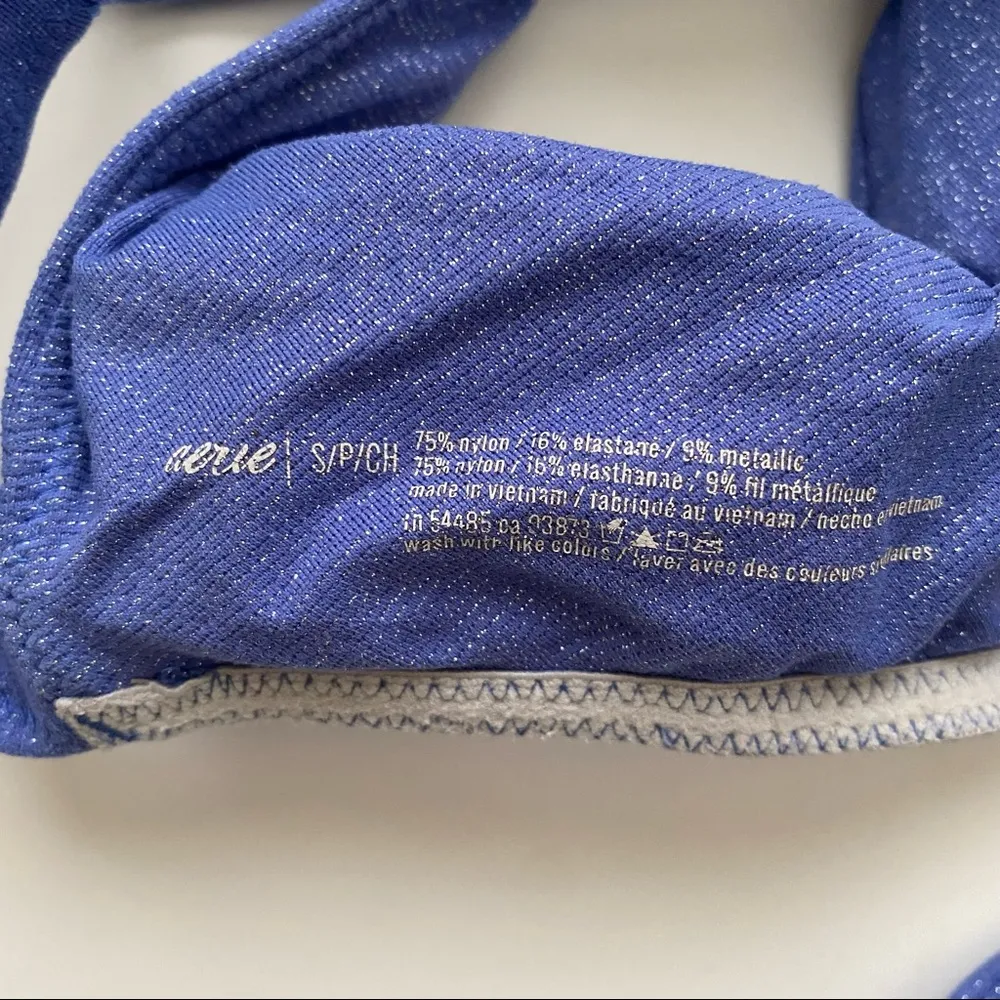 Aerie Blue Sparkle Bralette Cut Out Glitter Cross Back Size Small - Image 7