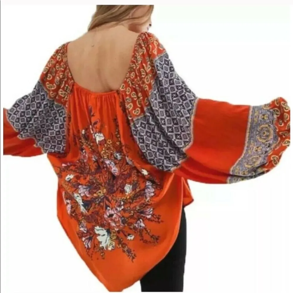 Free People Positano Printed Top Cherry Conbo XS - Image 6