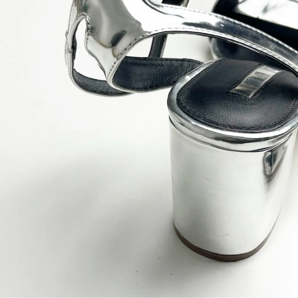 LILIANA Silver Adjustable Ankle Strap Chunky Block Heels, Size 7 - Image 10