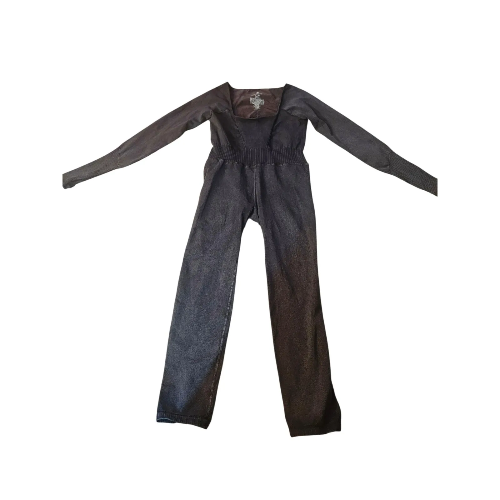 Free People Movement Ribbed Square Neck Long Sleeve Bodysuit Jumpsuit Grey SZ M Gray - Image 4