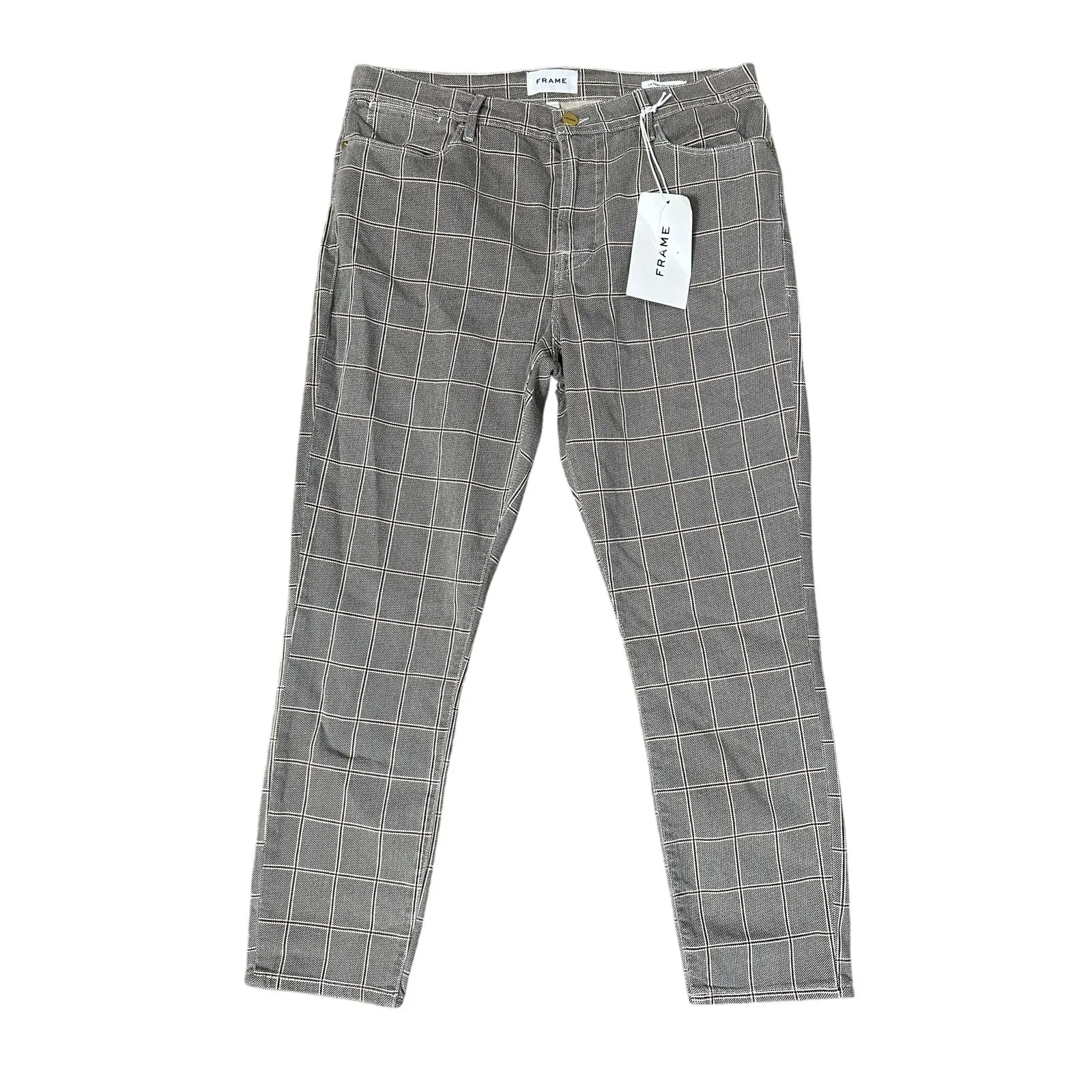 Frame Le High Crop Pants Windowpane Grey Plaid High Rise Skinny New - Image 2