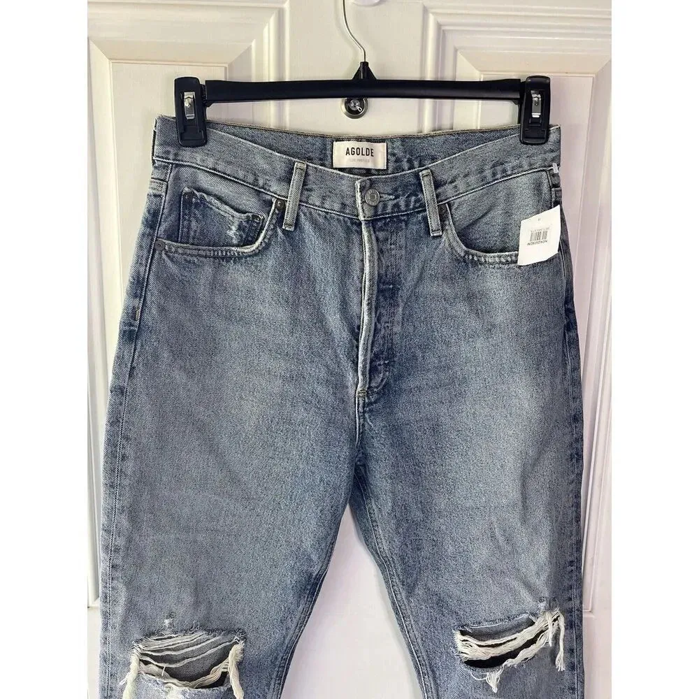 Agolde NWT Womens Riley High Rise Straight Crop Distressed Jeans Size 28 Denim - Image 5