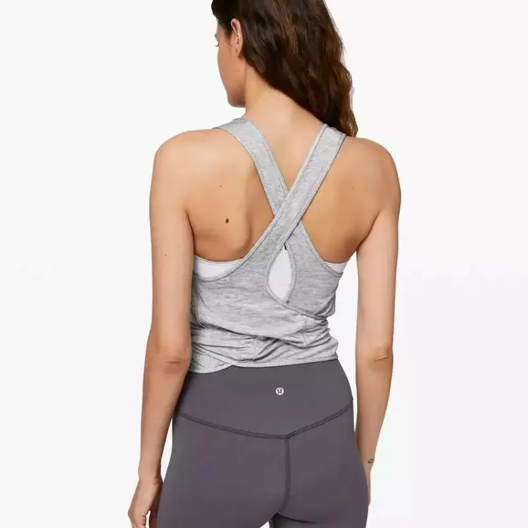 Lululemon Turn To Tie Tank Heathered Core Light Grey Pima Cotton Size 4 Like New - Image 2