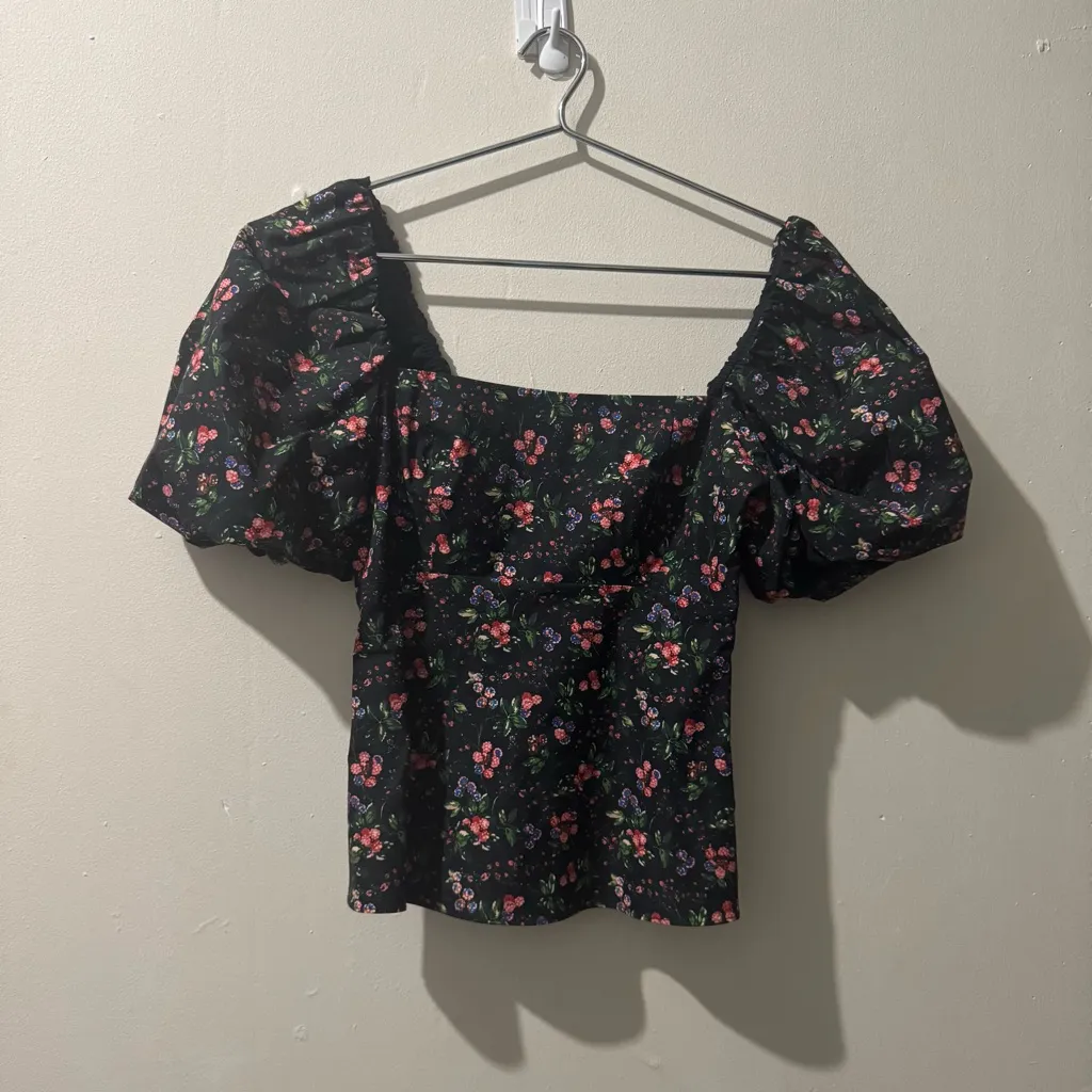 HILL HOUSE Matilda Berry Floral Taffeta Top size XS Black - Image 2