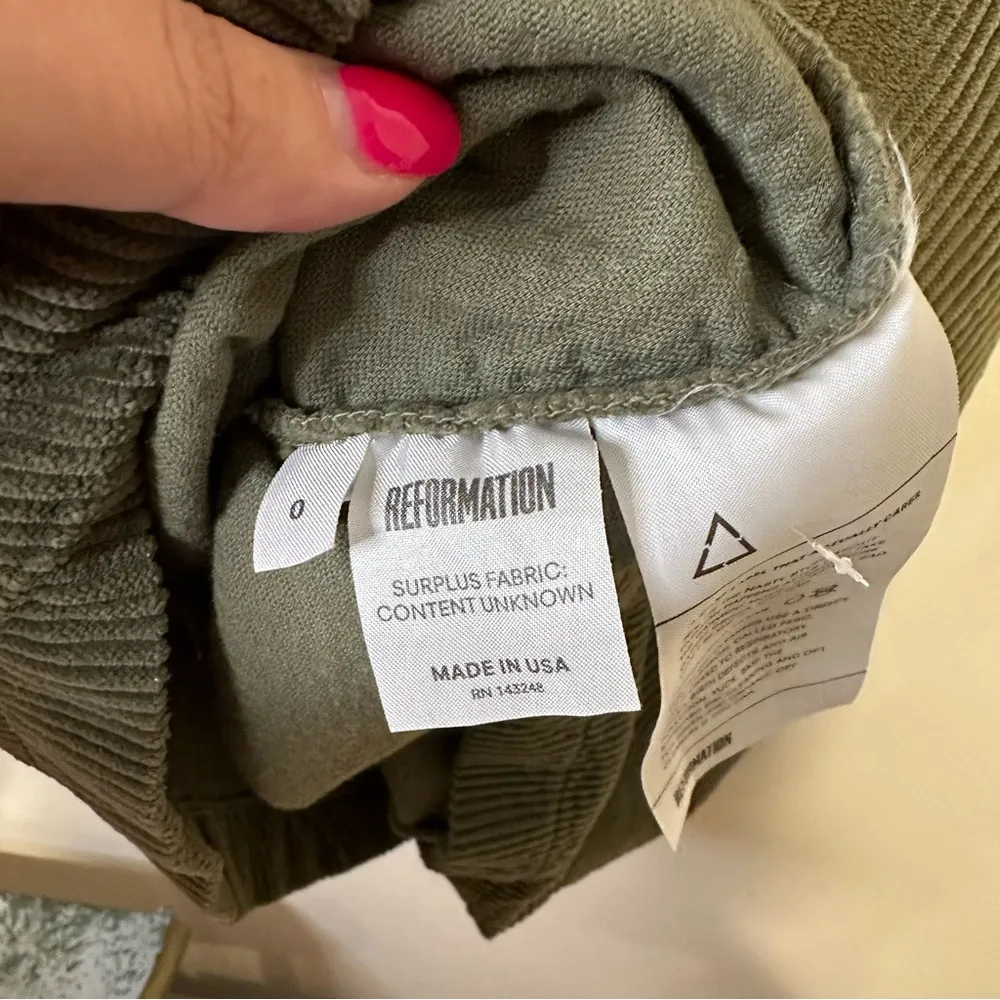 reformation green micah corduroy dress size 0 - Image 4