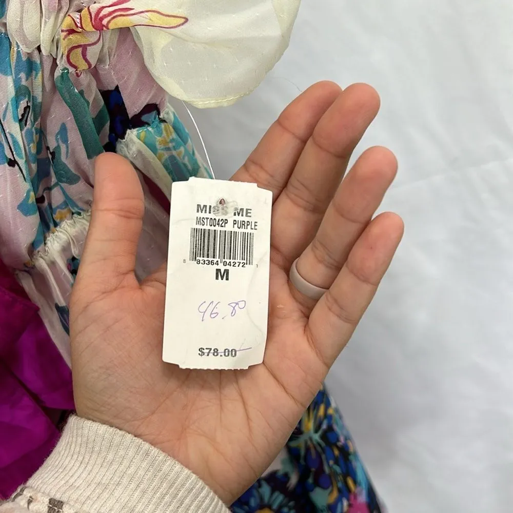 NWT Miss Me MM Couture Semi Sheer Floral Butterfly Bow Front Blouse Sz M - Image 5