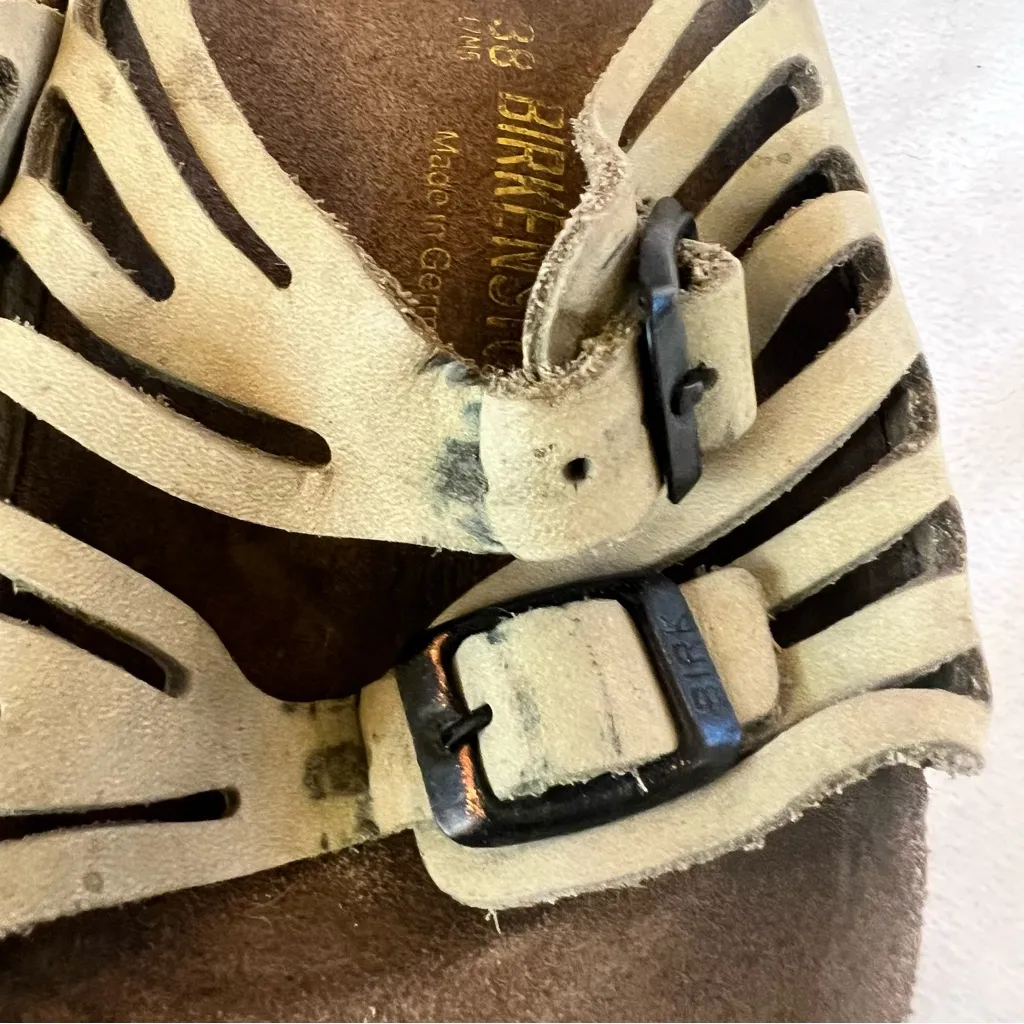Birkenstock Sandals Size 38 (7) Granada Soft Footbed Slides Cream Leather Buckle - Image 8