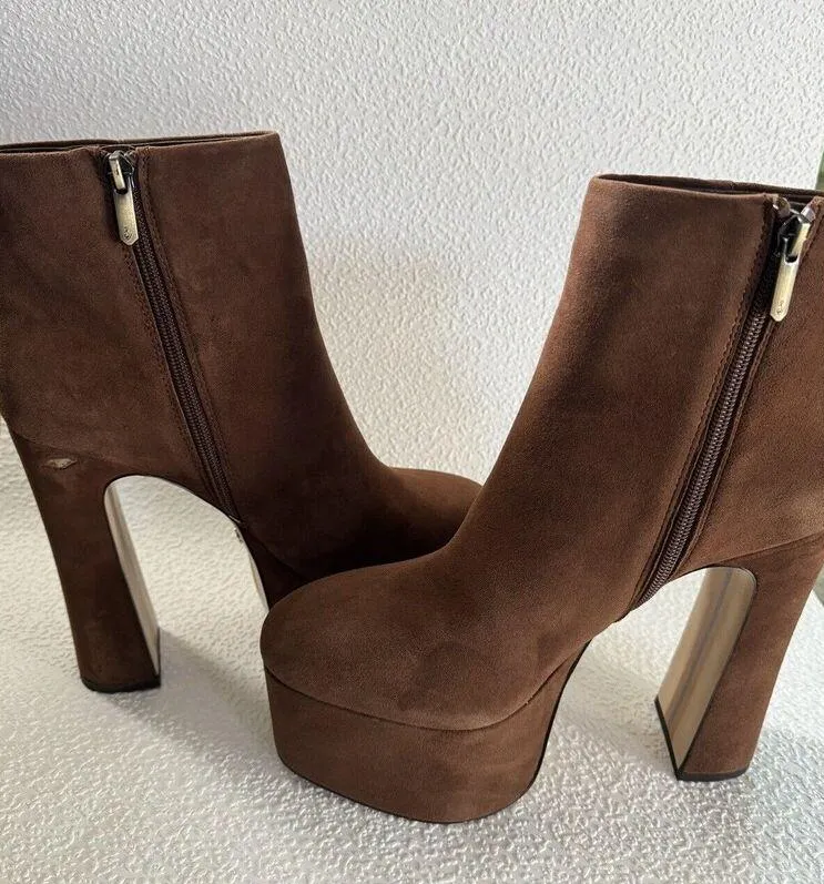 Sam Edelman Eli  Toasted Coconut Closed toe Suede Platform Ankle Dress Boots 9M - Image 8