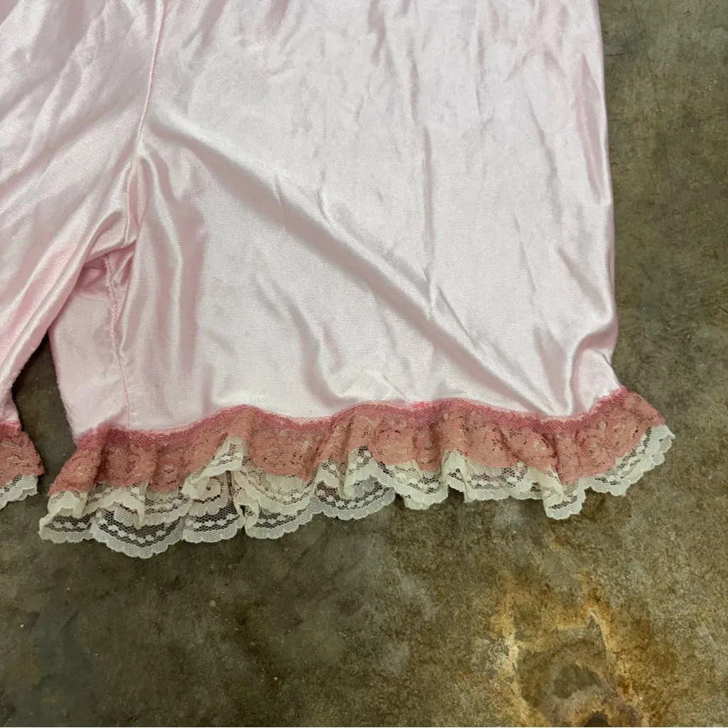 Vintage Style Pink Satin Like Lace Trim Tap Pants balletcore Bloomers Womens XXL - Image 2