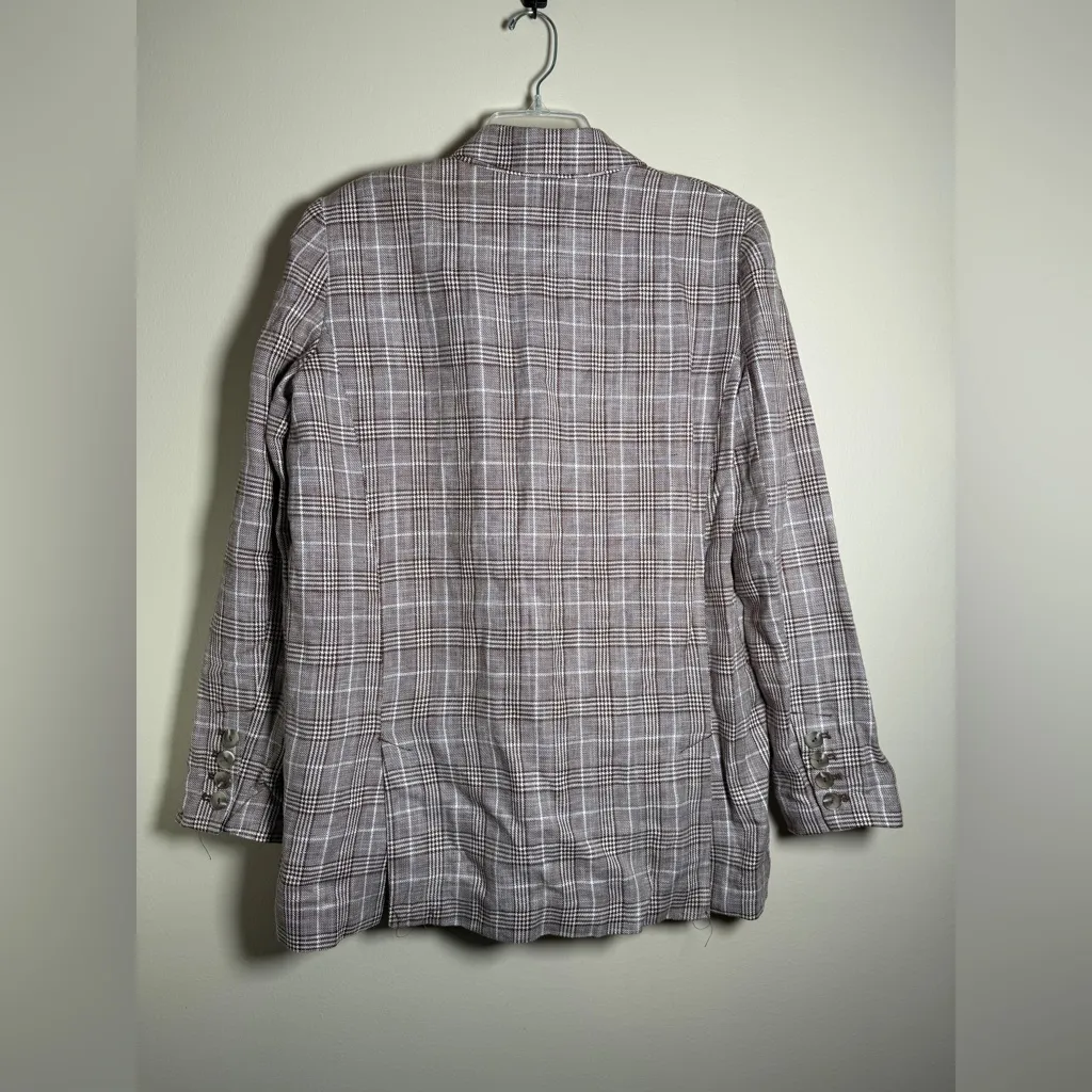 Maeve by Anthropologie Double-Breasted Plaid Blazer, Brown and White, Size 8 - Image 4
