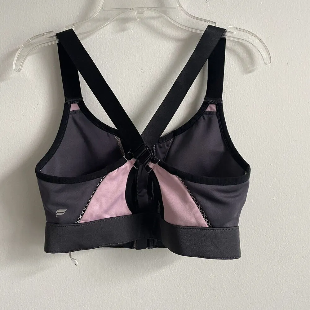 Fabletics Size S Gray Pink Front Zip High Impact Cross Back Sports Bra - Image 2