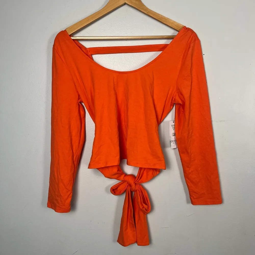 Guess new Orange Jeani Solid Cutout Tie-Back Top size large - Image 2