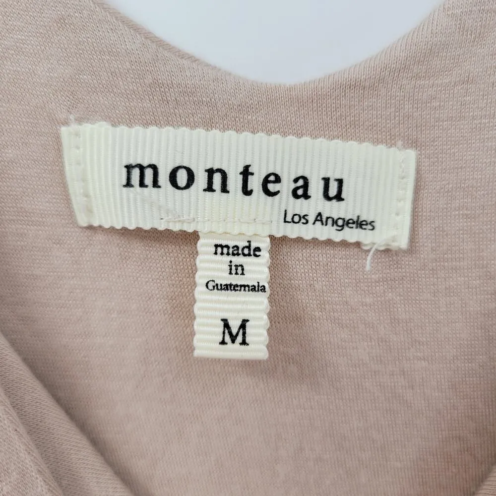 Monteau Maxi Tank Dress Womens M Beige Red Tan Color Block V Neck Sleeveless - Image 2