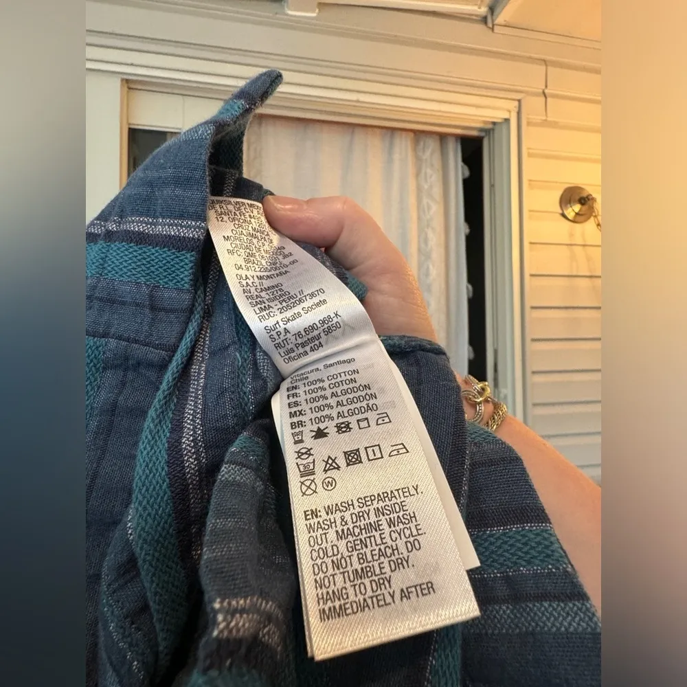 Roxy Women's Sweeter Dreams Pure Cotton Short Dress Teal/Navy Stripes small - Image 3