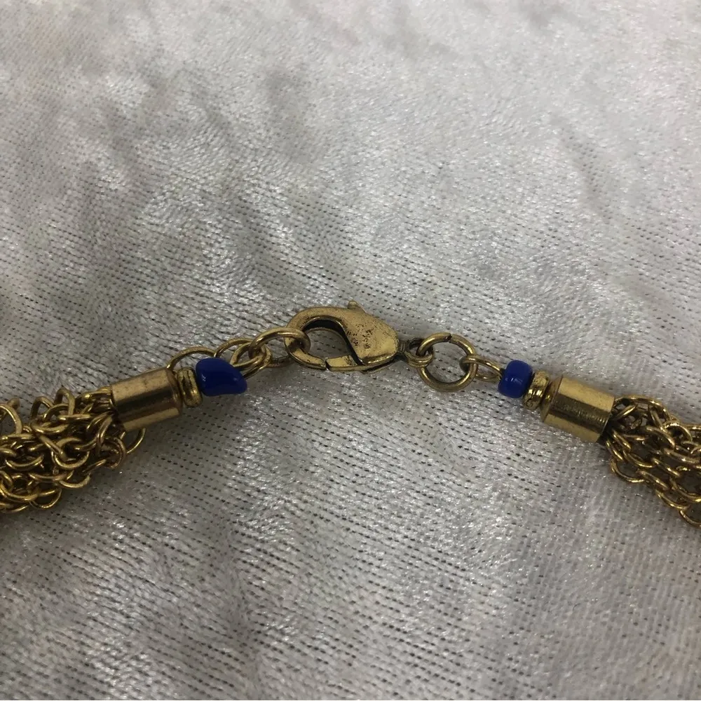 Plunder gold tone beaded multi strand necklace colorful bright tassels pompoms - Image 5