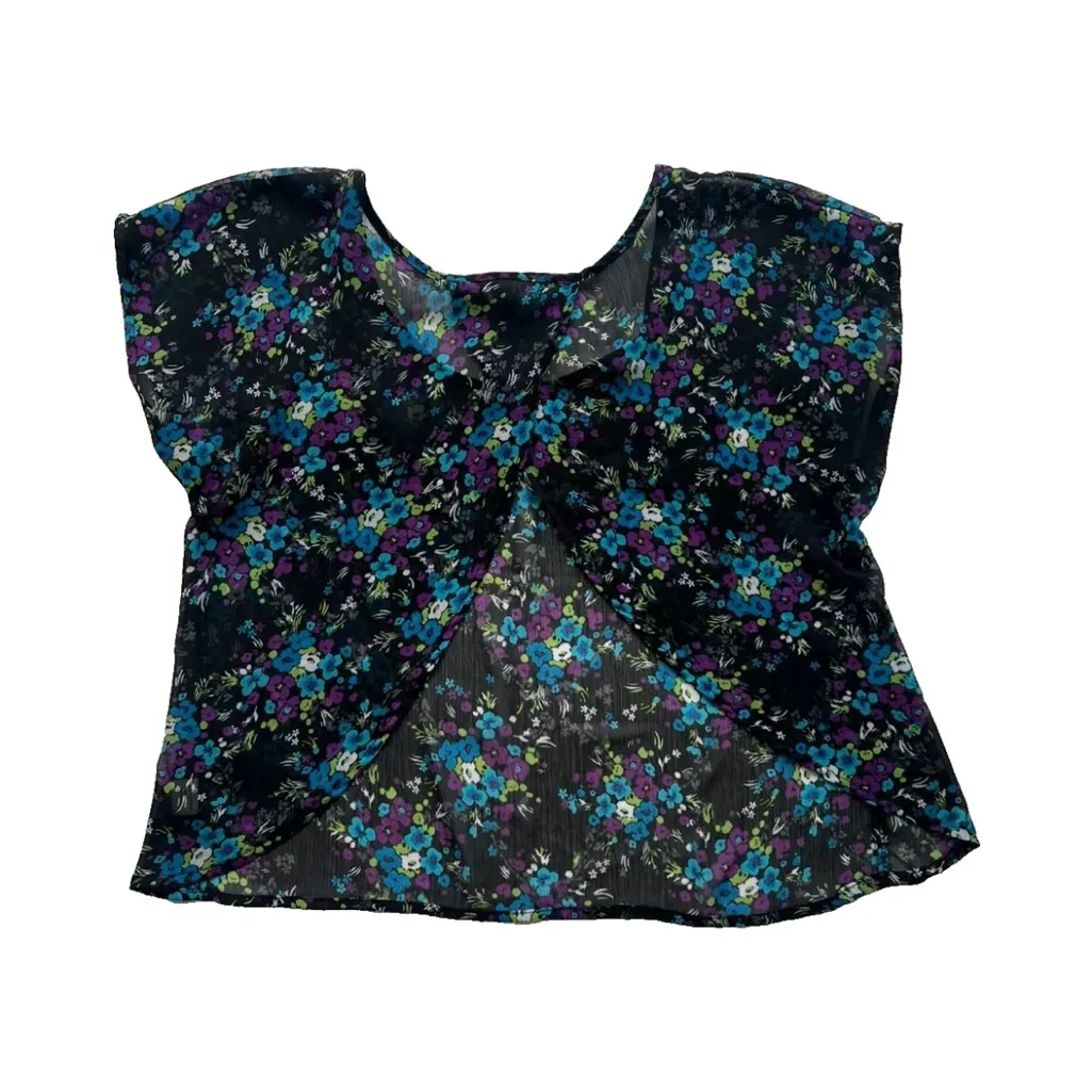 Xhilaration Floral Sheer Women's Crop Top Small Open Back Summer Festival Beach - Image 2