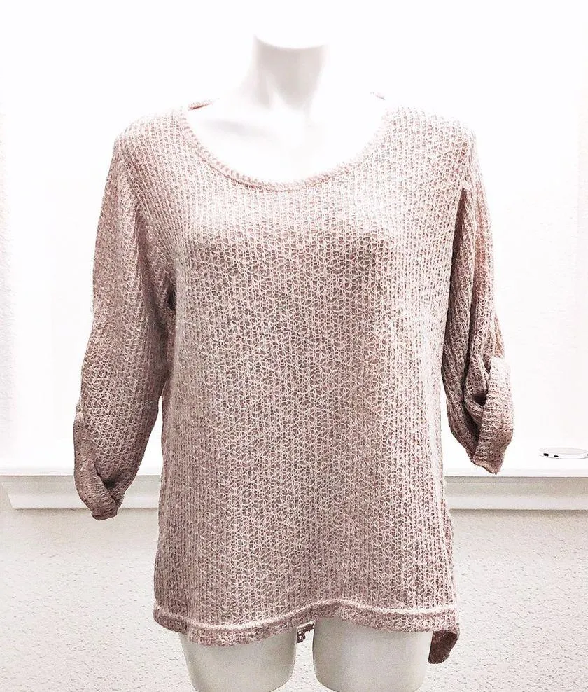Belle France Lace Back Sweater in Blush Pink, Size L EXCELLENT! Retail $138 Pink Size L - Image 6