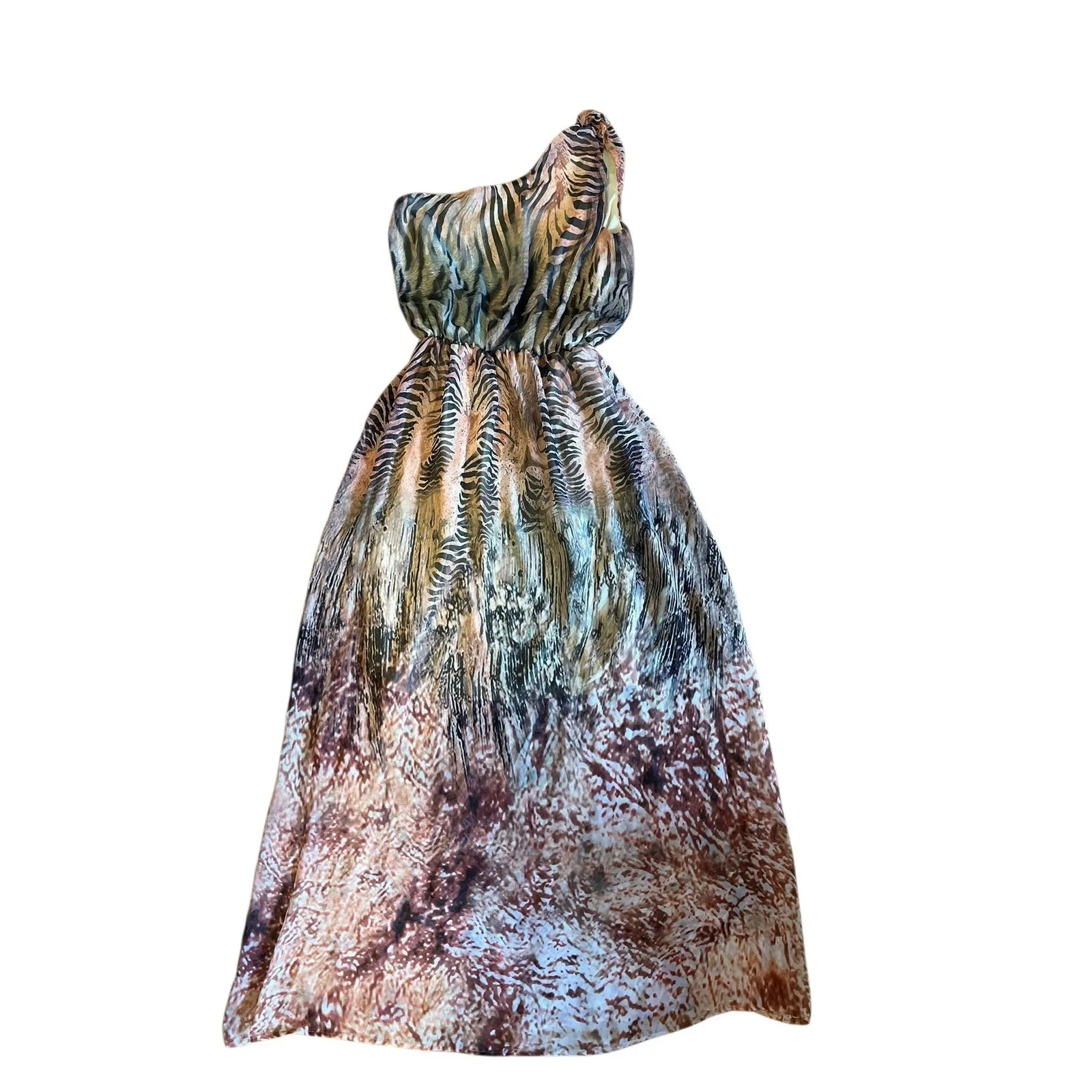 Elle Bella Couture One Shoulder Maxi Dress‎ – Brown Animal Print - Image 4