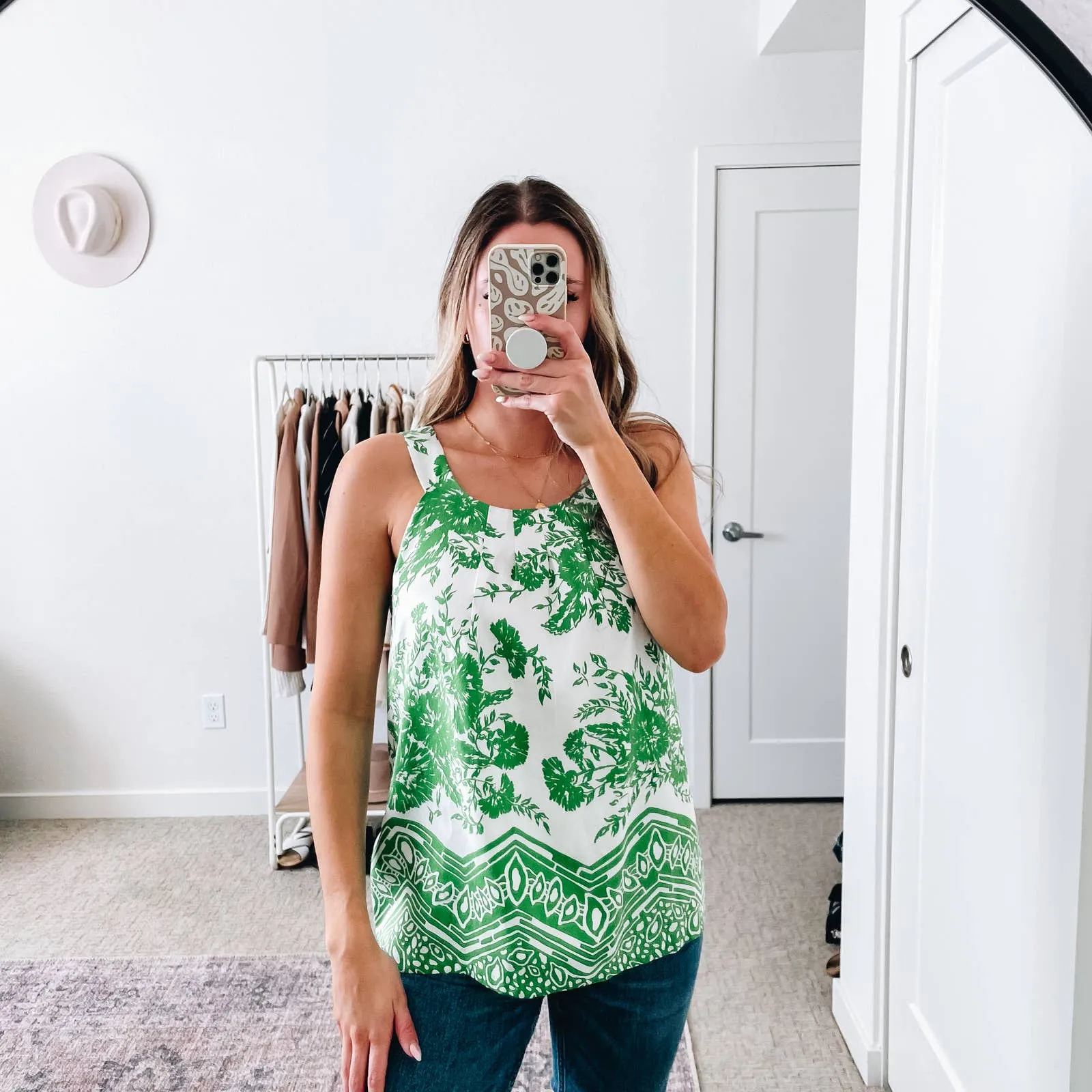 TIBI Green White Floral Silk Tank Top - Image 4